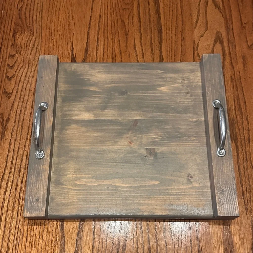 Wood Serving Tray with Metal Handles - Gray-Brown